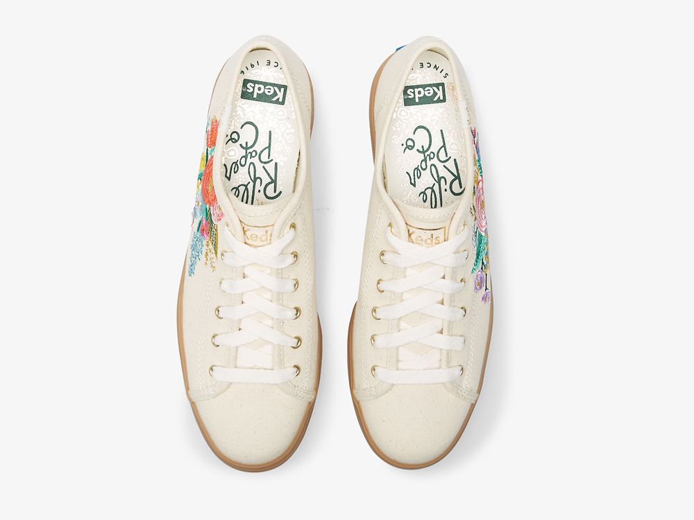 Keds Rifle Paper Co. Triple Kick Embossed Garden Party Veterschoenen Dames Wit Gekleurd | BE-41904