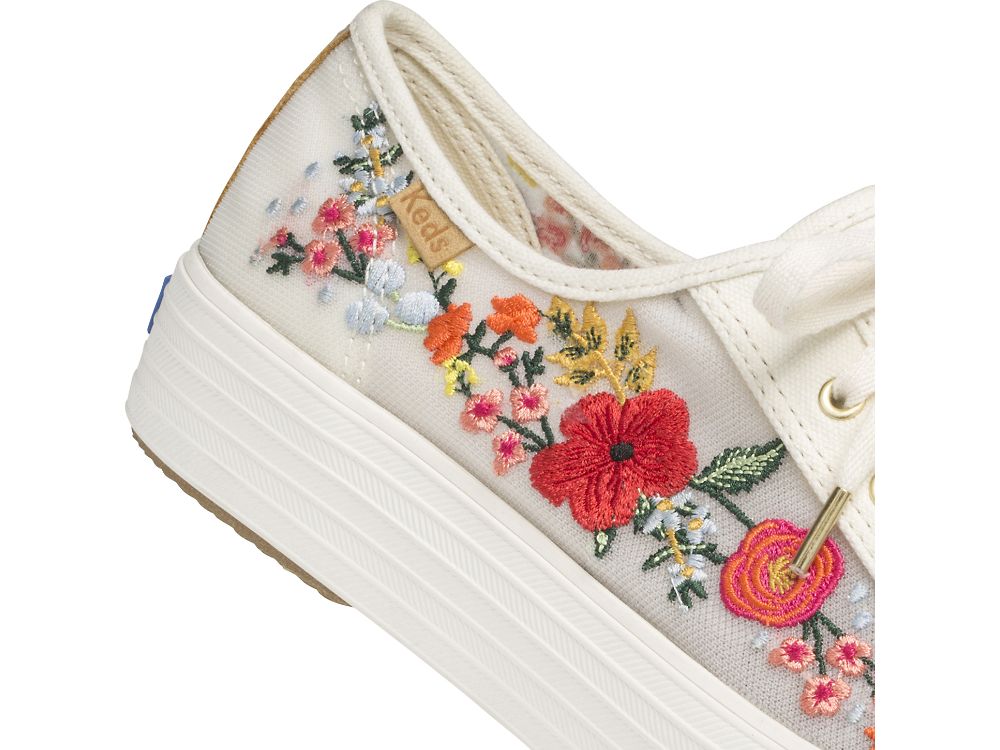 Keds Rifle Paper Co. Triple Kick Embroidered Mesh Platform Schoenen Dames Wit Gekleurd | BE-06218