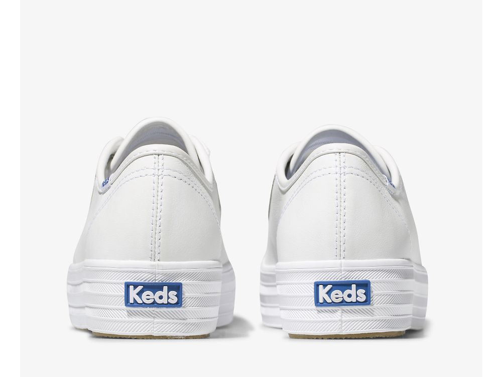 Keds Triple Kick Leren Platform Schoenen Dames Wit | BE-63463