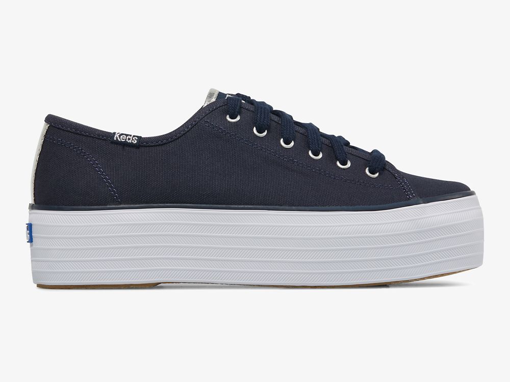 Keds Triple Up Canvas Platform Schoenen Dames Donkerblauw Zilver | BE-81850