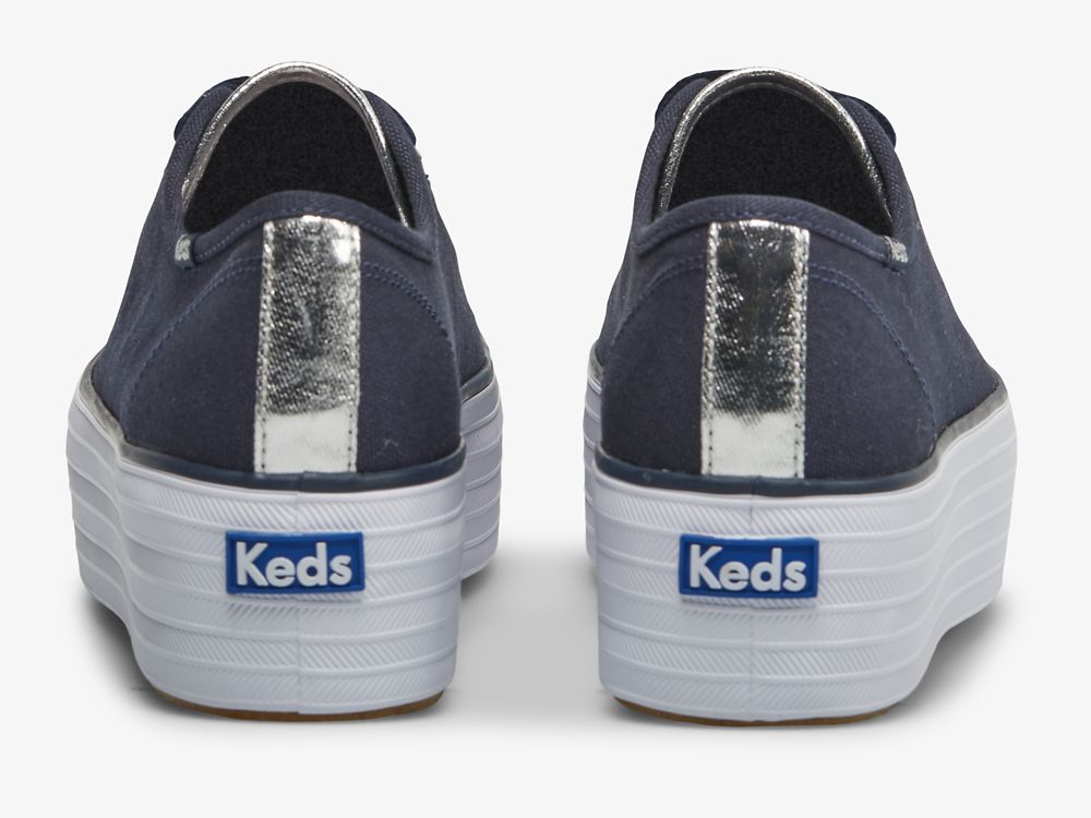 Keds Triple Up Canvas Tennisschoenen Dames Donkerblauw Zilver | BE-31631