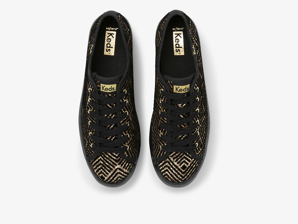 Keds Triple Up Dazzle Veterschoenen Dames Zwart Goud | BE-74787