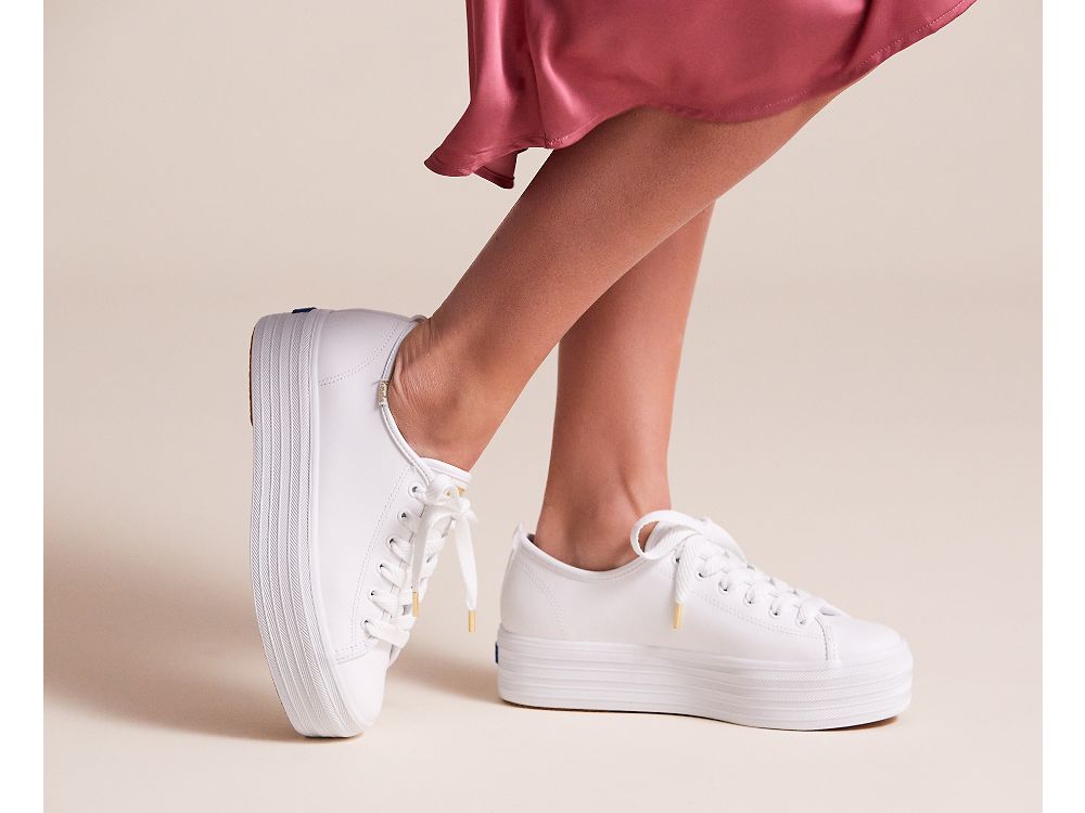 Keds Triple Up Leren Platform Schoenen Dames Wit | BE-81769