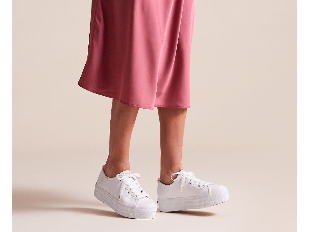 Keds Triple Up Leren Platform Schoenen Dames Wit | BE-81769