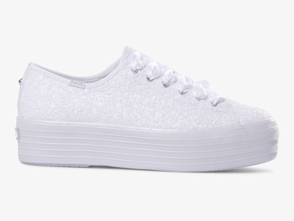 Keds Triple Up Sequins Veterschoenen Dames Wit | BE-88822