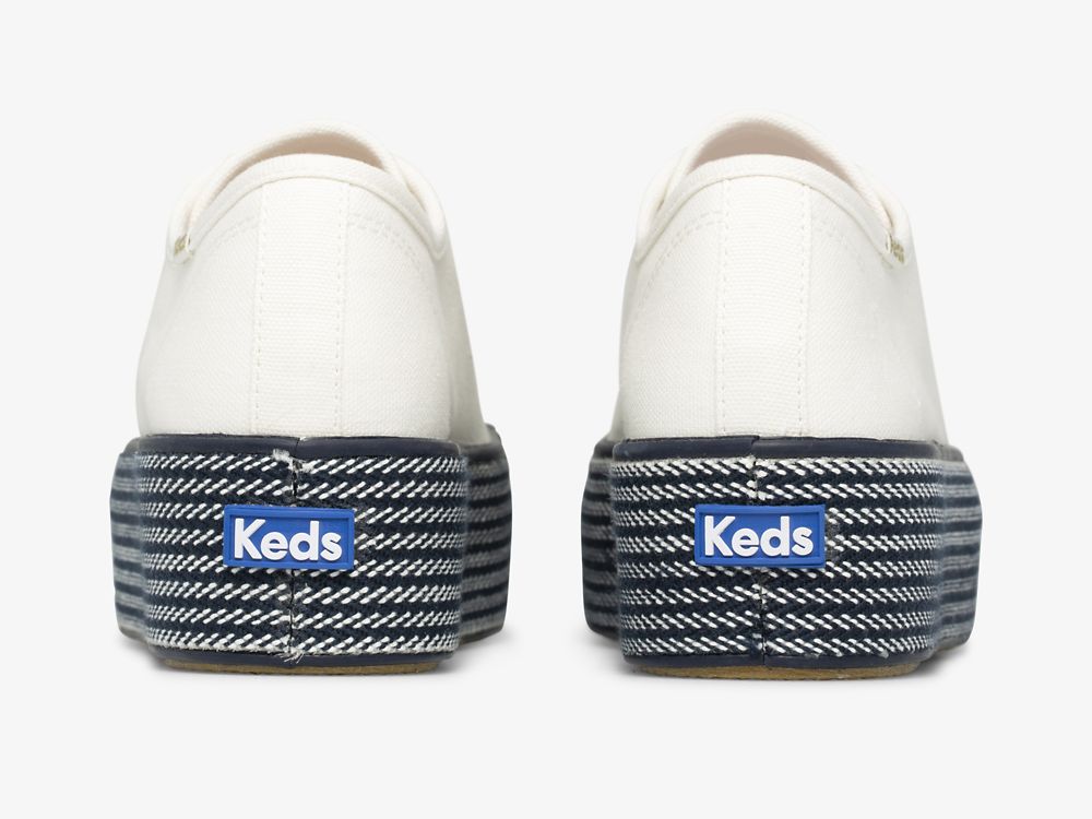 Keds Triple Up Webbing Canvas Platform Schoenen Dames Wit Donkerblauw | BE-14774